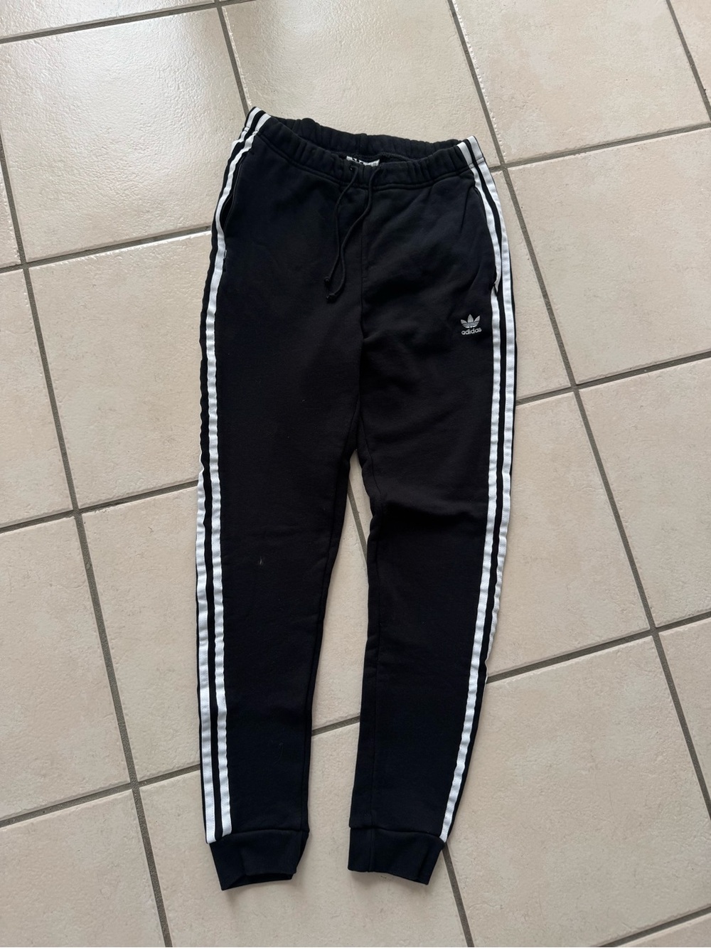 Adidas Black Track Pants with White Stripes